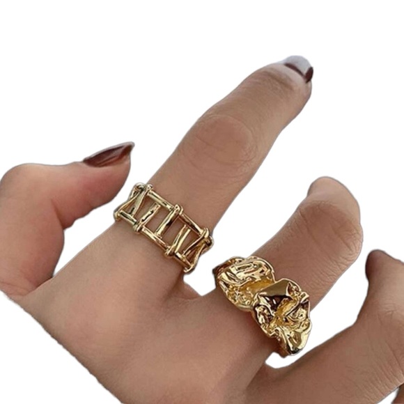 2 Piece Gold Chunky Cuff Rings - Picture 1 of 6